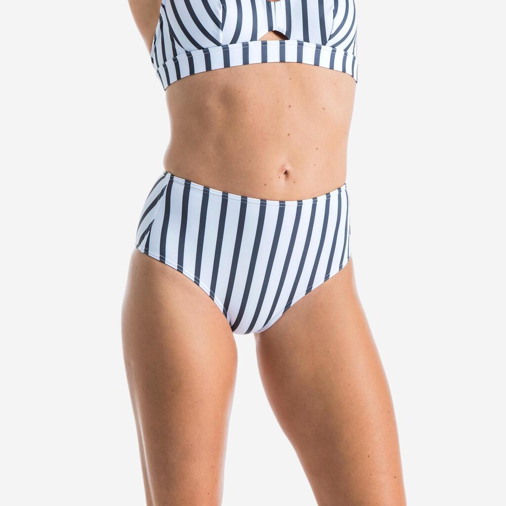 Bas de maillot de bain de surf femme taille haute ROMI MARIN BLANC GRIS FONCE