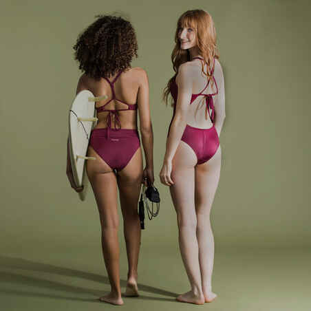 Bikini-Hose Damen hoher figurformender Taillenbund Nora bordeaux