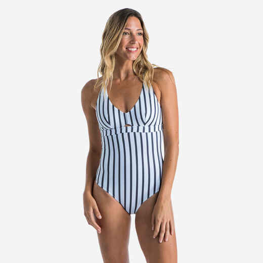 Women’s One-Piece Swimsuit with Double Back Adjustment AGATHA MARIN - WHITE GREY