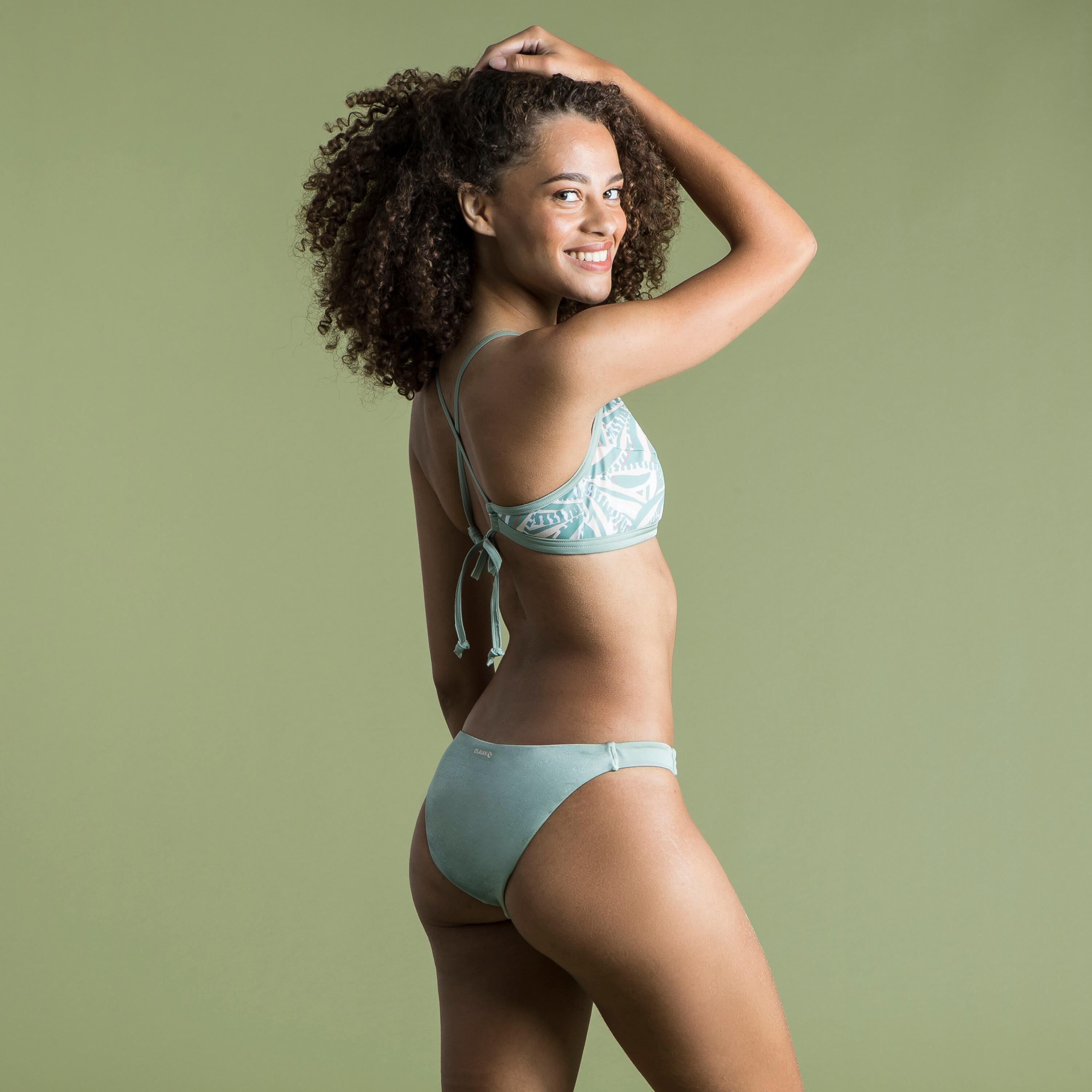 Haut de maillot de bain femme brassière surf dos dégagé ANDREA PLANT KAKI 9/20