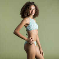 Top bikini Mujer surf deportivo cuello halter caqui estampado