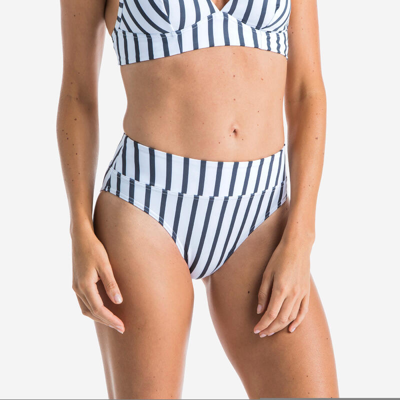 Bikinibroekje voor surfen Nora Marin hoge taille corrigerend wit/grijs