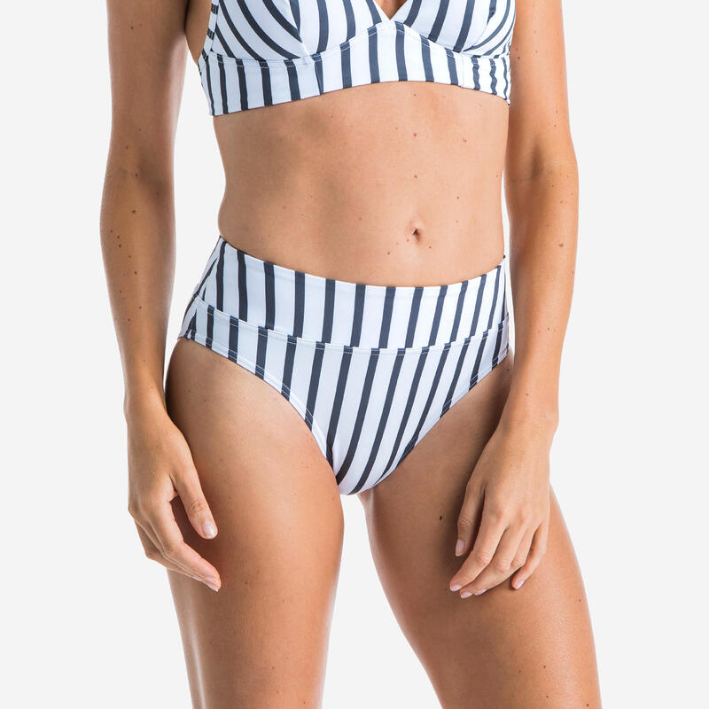 SURFBIKINIBROEKJE VOOR DAMES NORA MARIN HOGE TAILLE CORRIGEREND WIT/GRIJS