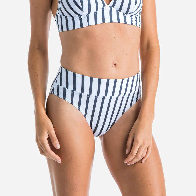 WOMEN'S SURFING HIGH-WAISTED BODY-SHAPING SWIMSUIT BOTTOMS NORA MARIN WHITE GREY
