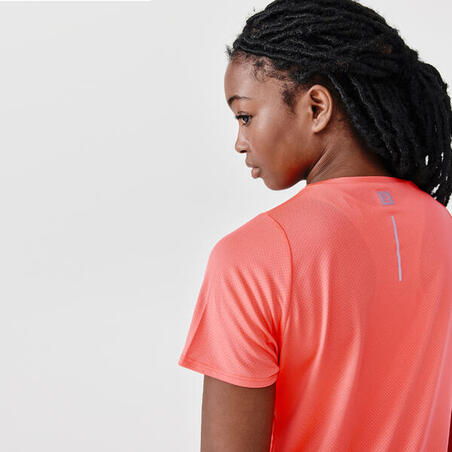 T-shirt manches courtes running respirant femme - Dry corail