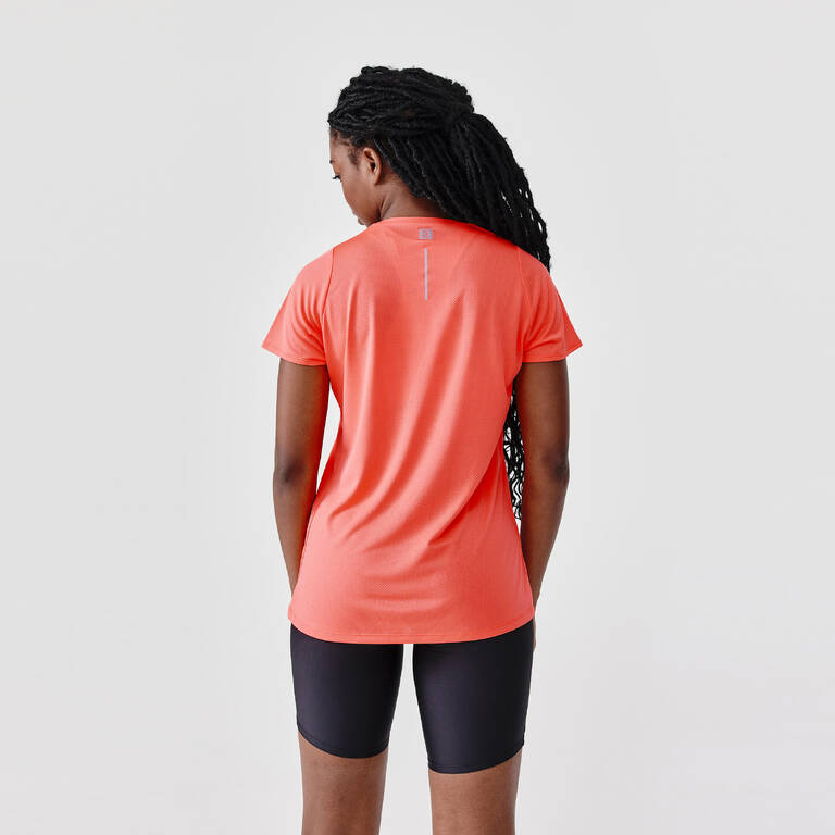 T-Shirt lari lengan pendek berpori wanita Dry - coral