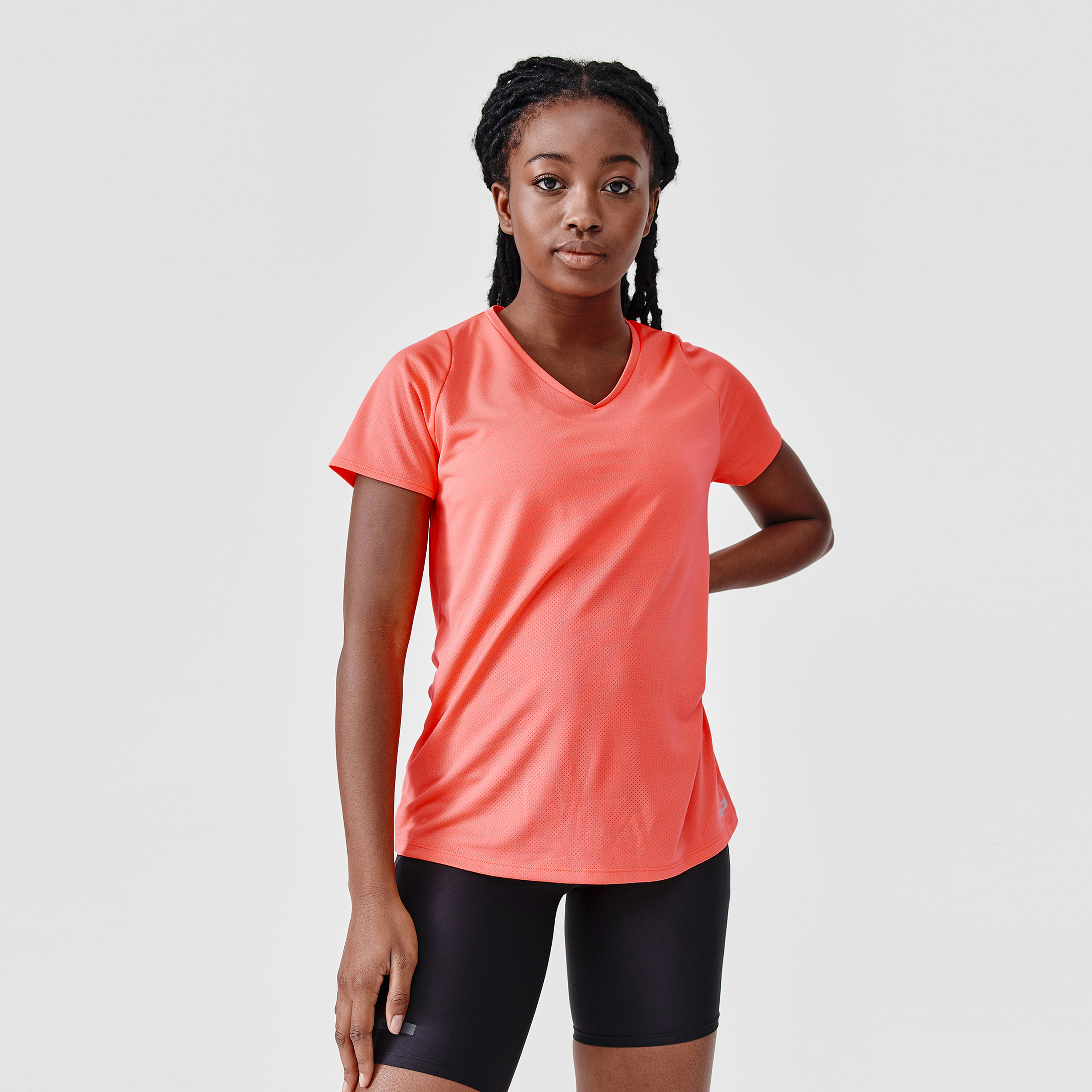 T-shirt manches courtes running respirant femme - Dry corail