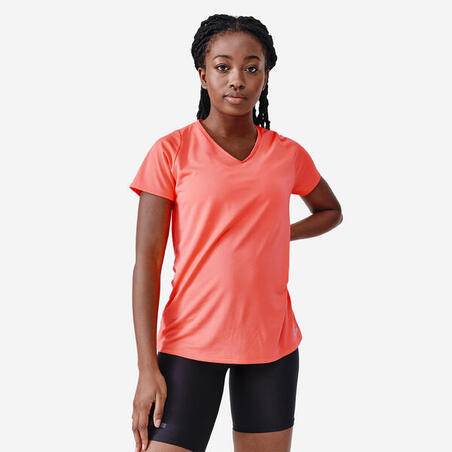 T-shirt running manches courtes respirant femme - Dry rose corail