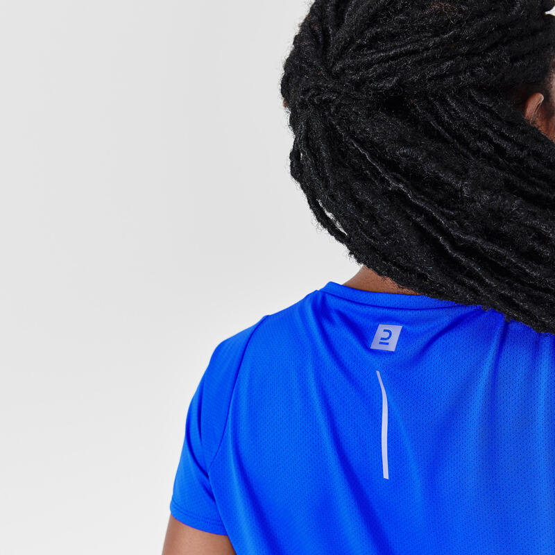 女款透氣跑步短袖 T 恤 Dry - 藍色