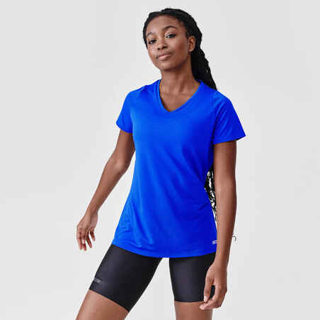 Women's short-sleeved breathable running T-shirt Dry - blue - Decathlon