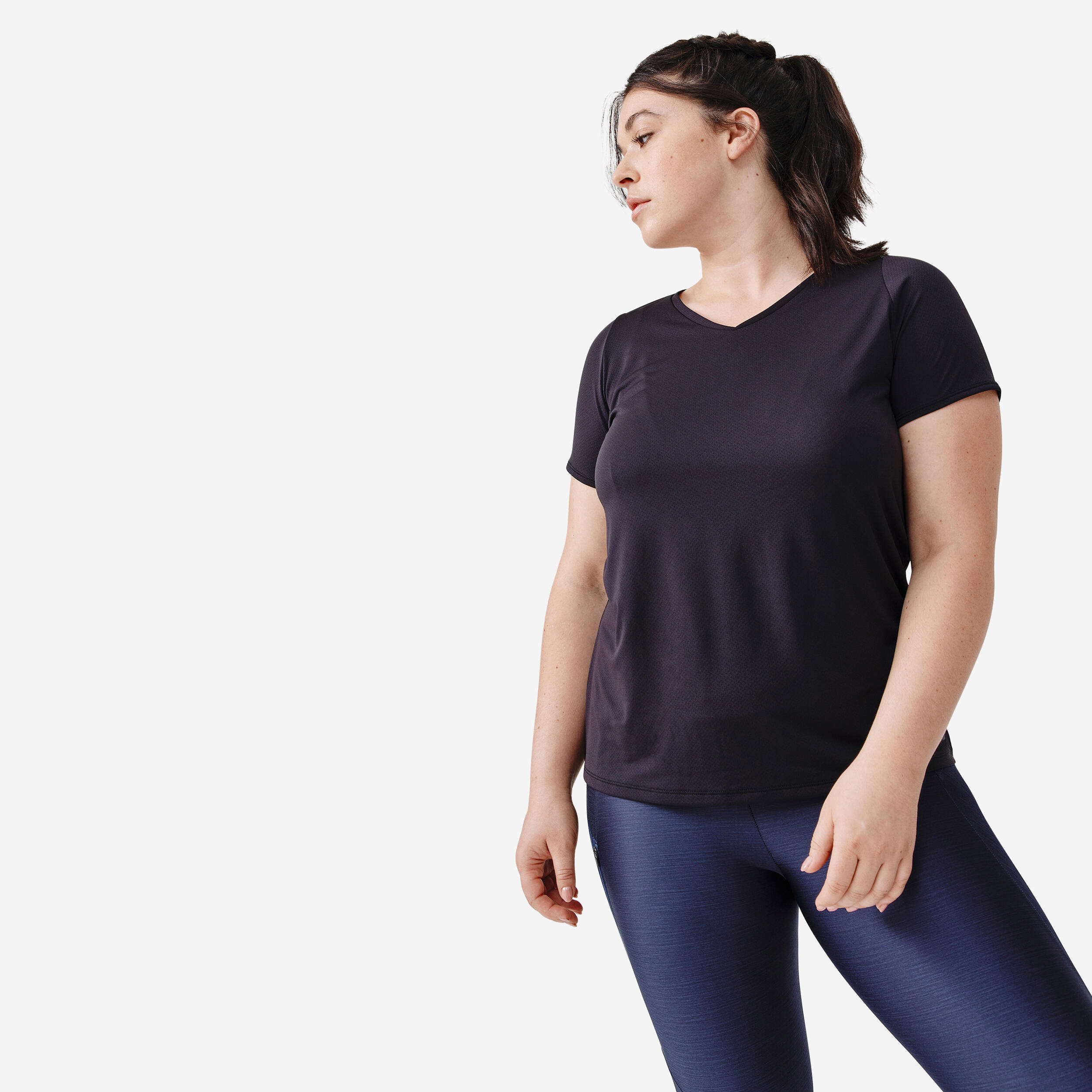 Women's breathable short-sleeved running T-shirt Dry - black  1/6