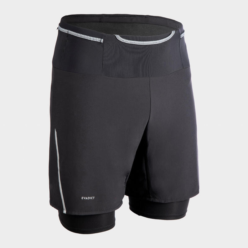 Laufshorts 2-in-1 Trailrunning Herren - Trail Comfort schwarz