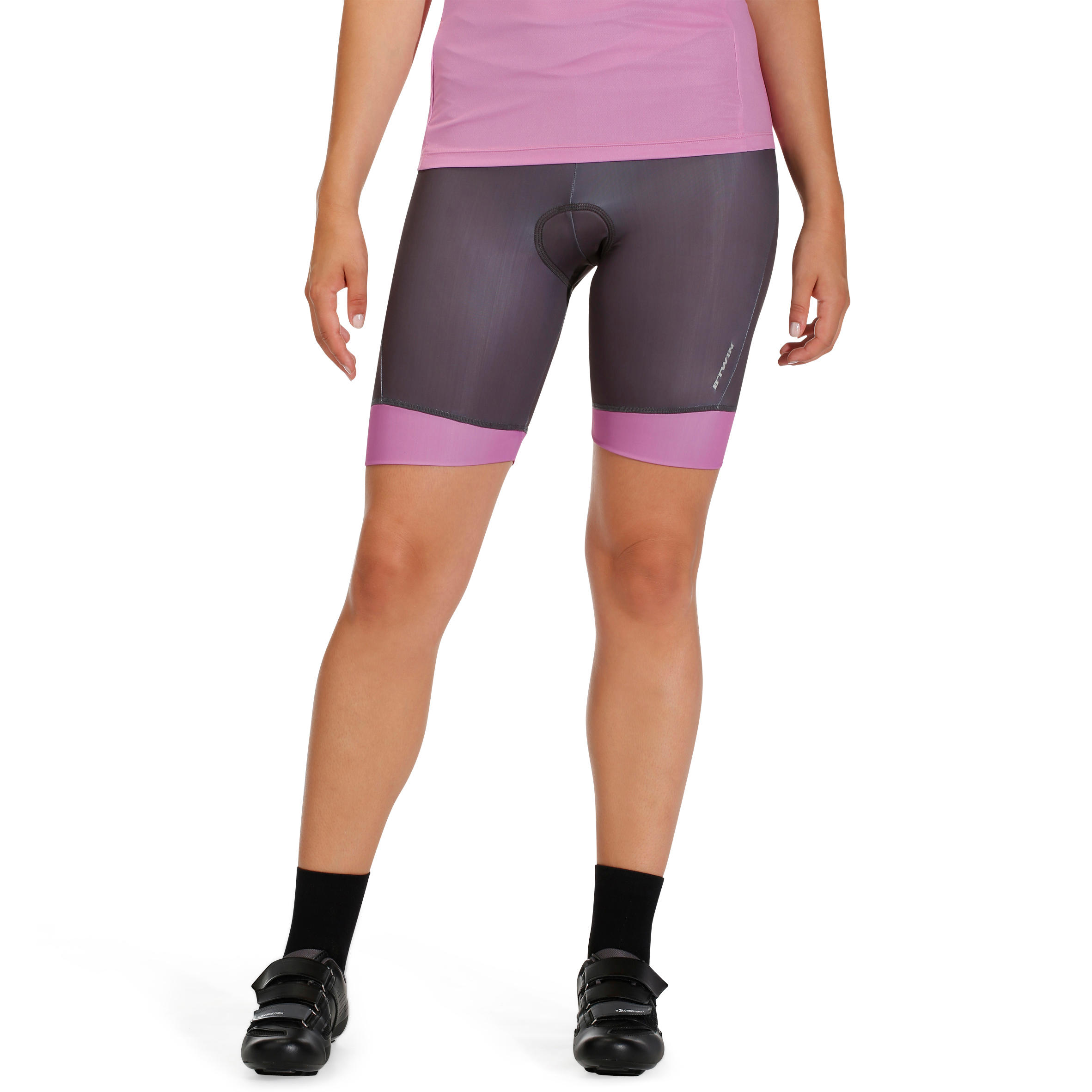 500 Women's Bibless Cycling Shorts - Grey/Pink 2/9