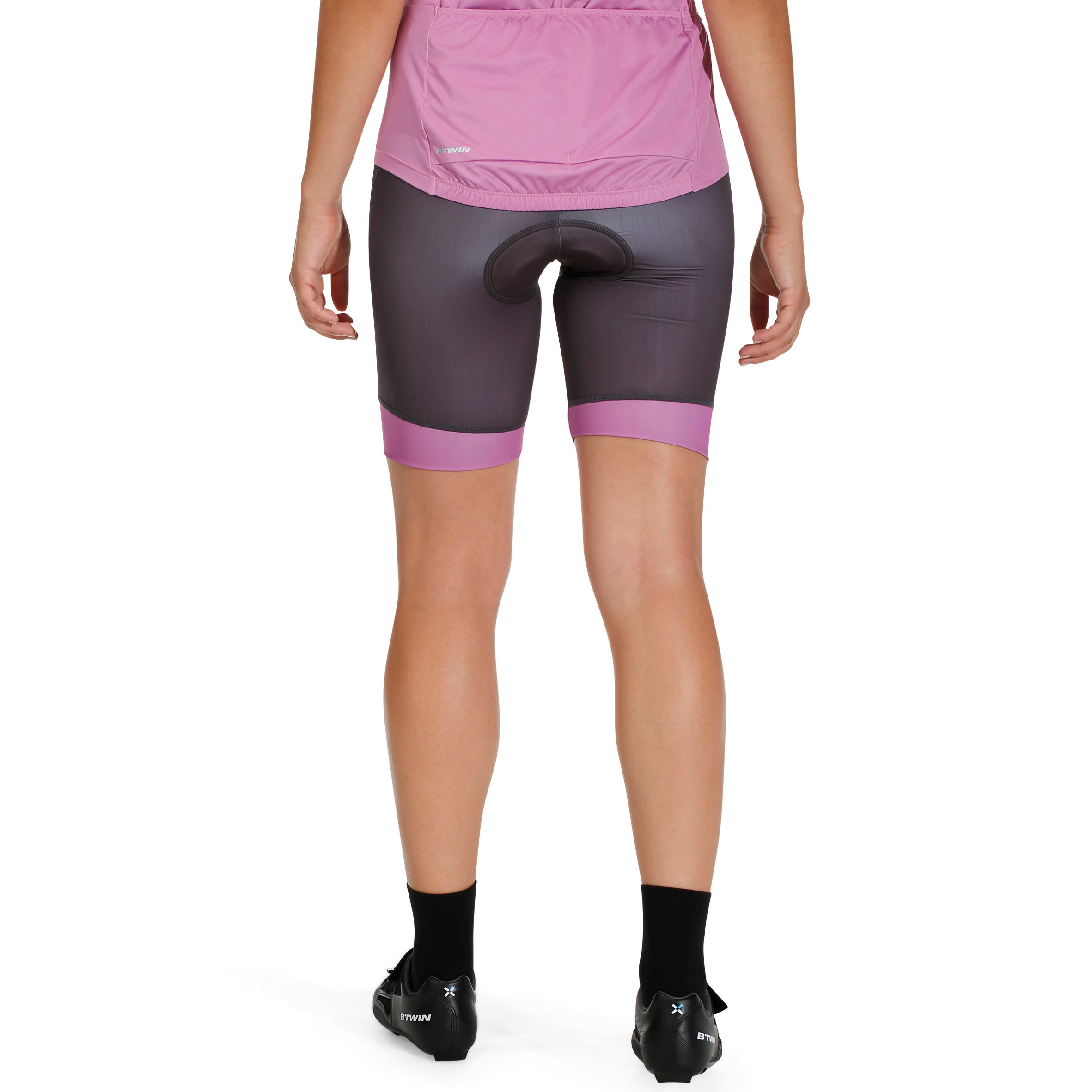 500 Women's Bibless Cycling Shorts - Grey/Pink 3/9