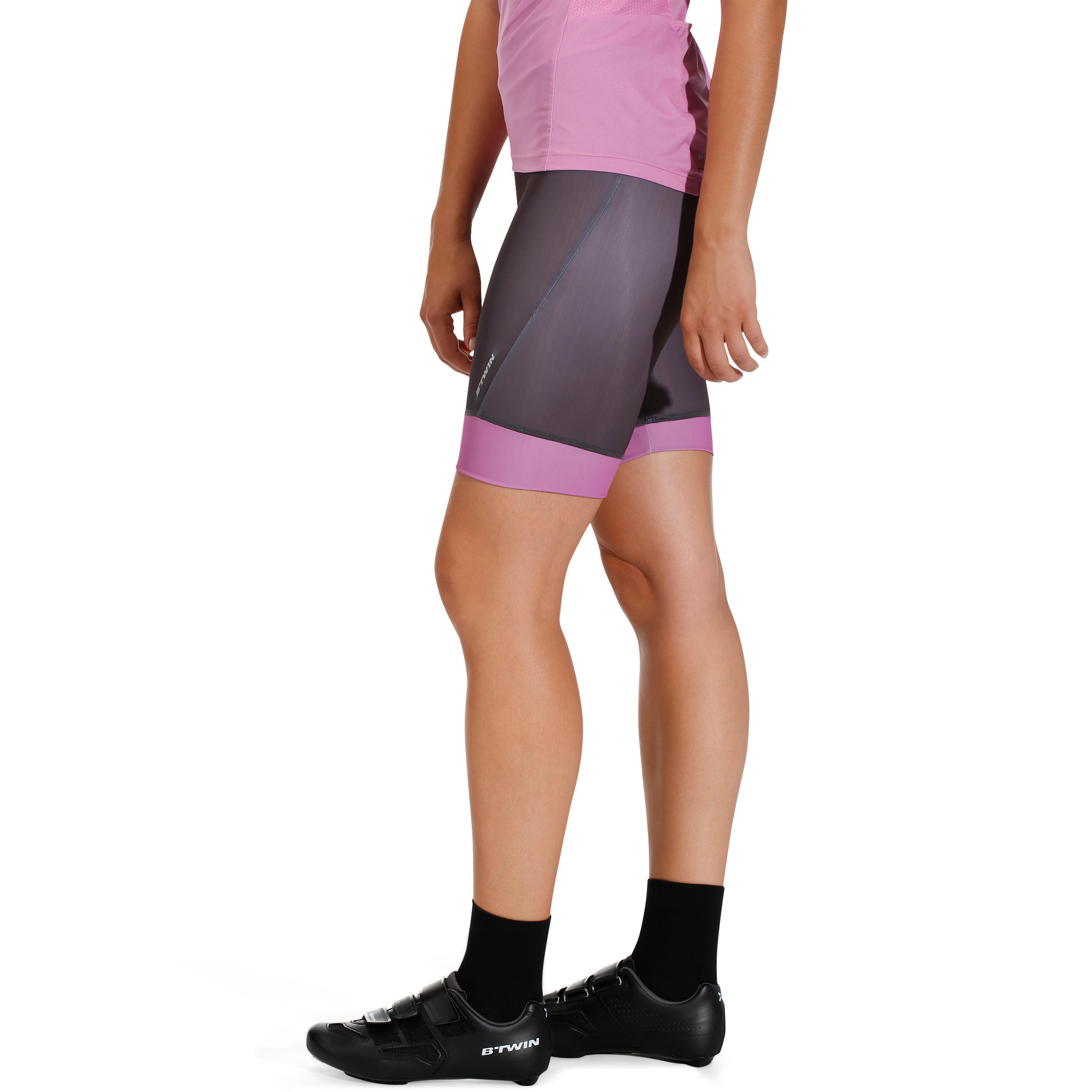 500 Women's Bibless Cycling Shorts - Grey/Pink 4/9