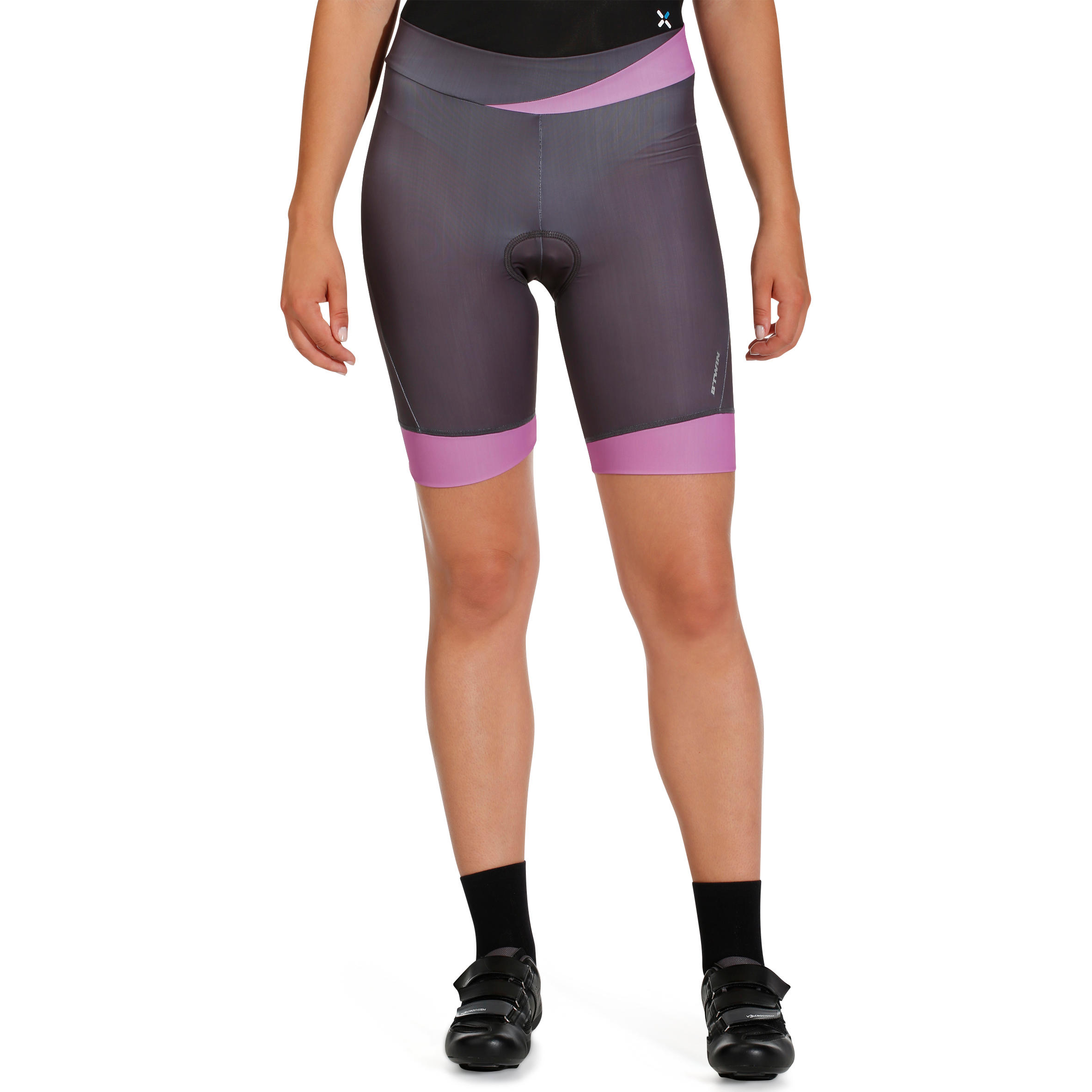 500 Women's Bibless Cycling Shorts - Grey/Pink 8/9