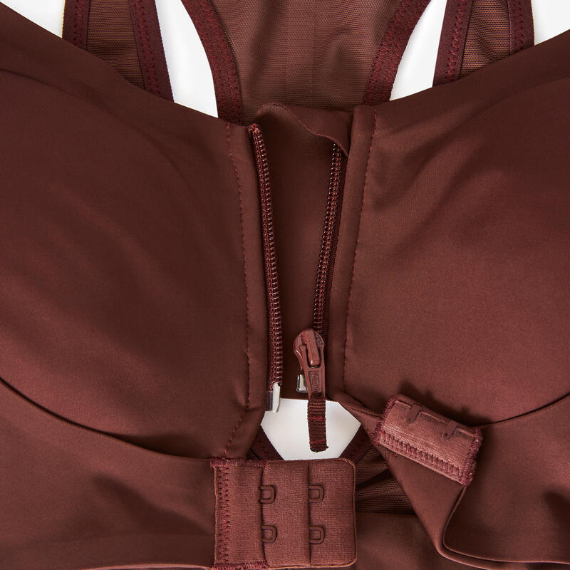 Brassière zippée double maintien fort femme - Marron