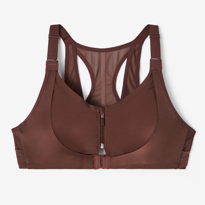 Brassière zippée double maintien fort femme - Marron