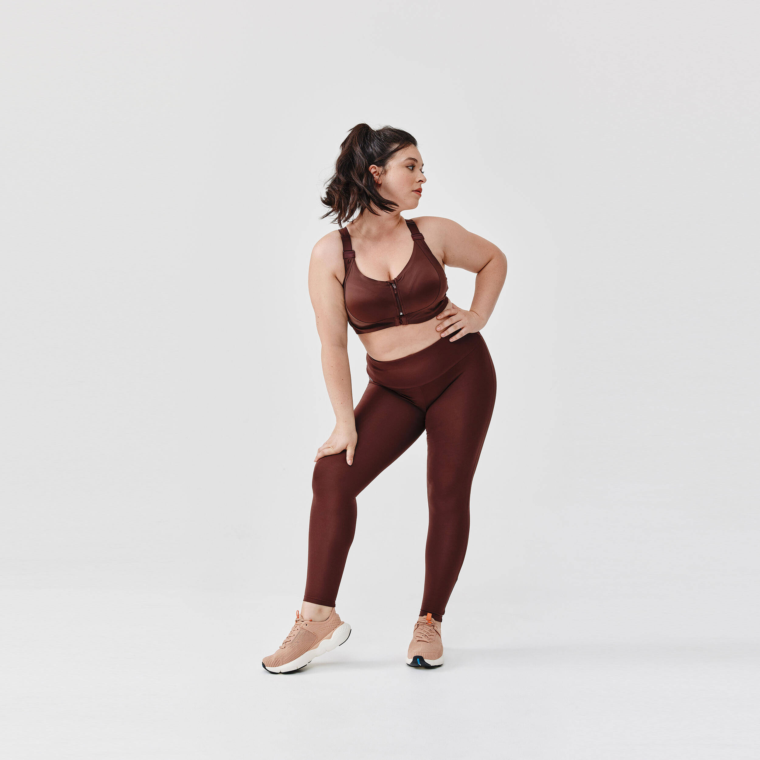 Women's running leggings with body-sculpting (XS to 5XL - large size) - brown -  2