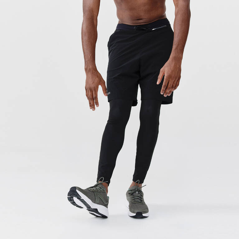 Men's Running Breathable Long 2-in-1 Tights Dry+ - black