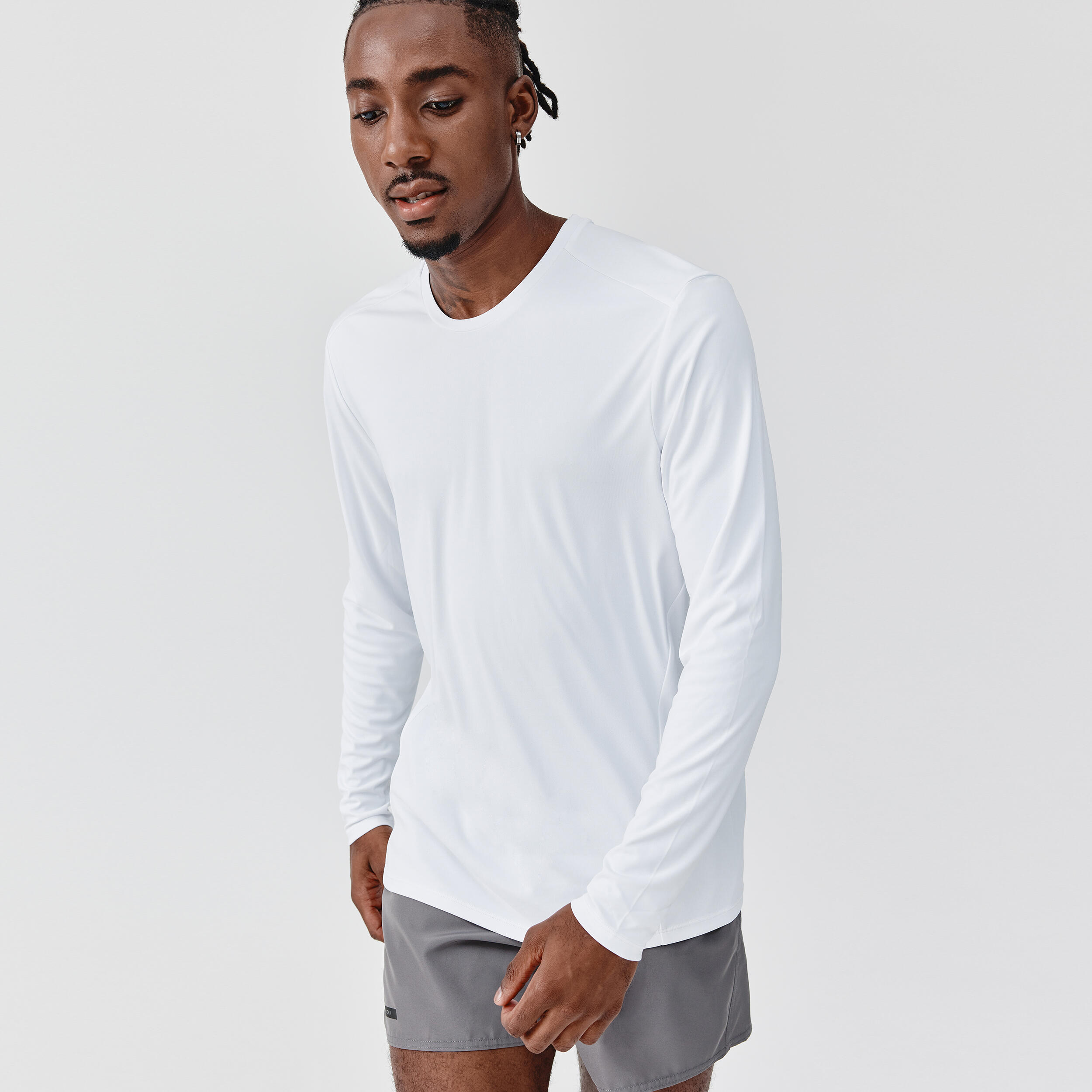 Men's Running Long-sleeved T-shirt UV Protection (UPF 50+) White