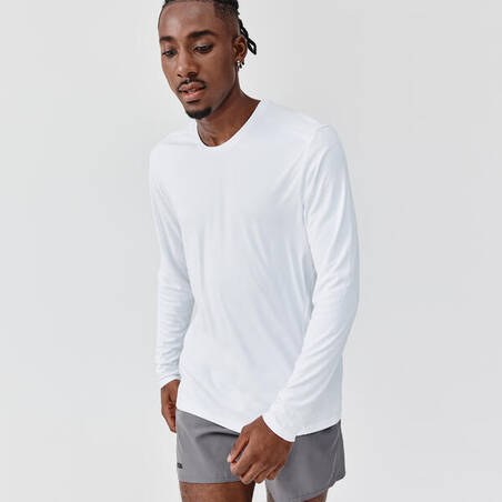 Men's Running Long-sleeved T-shirt UV Protection (UPF 50+) White - Decathlon