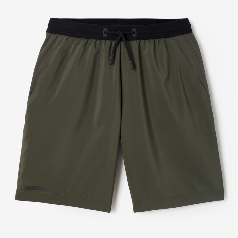 男款透氣跑步短褲 Dry+ - 橄欖綠／黑色