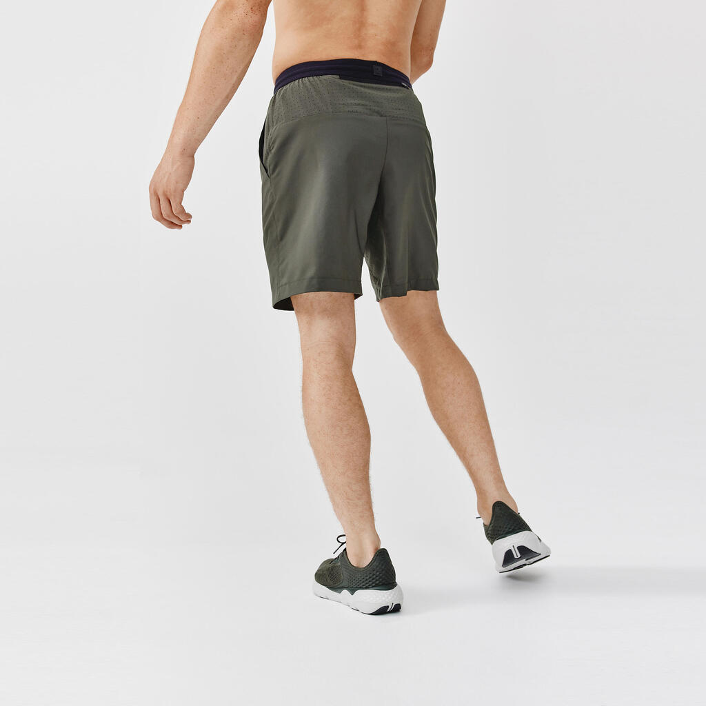 Short de running Homme - KIPRUN Run 500 Dry Vert foncé grisé