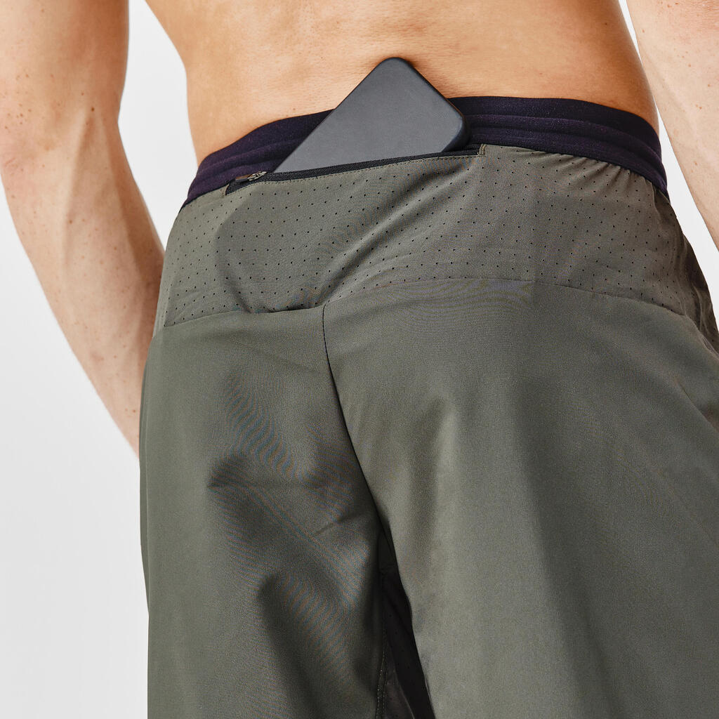 Short de running Homme - KIPRUN Run 500 Dry Vert foncé grisé