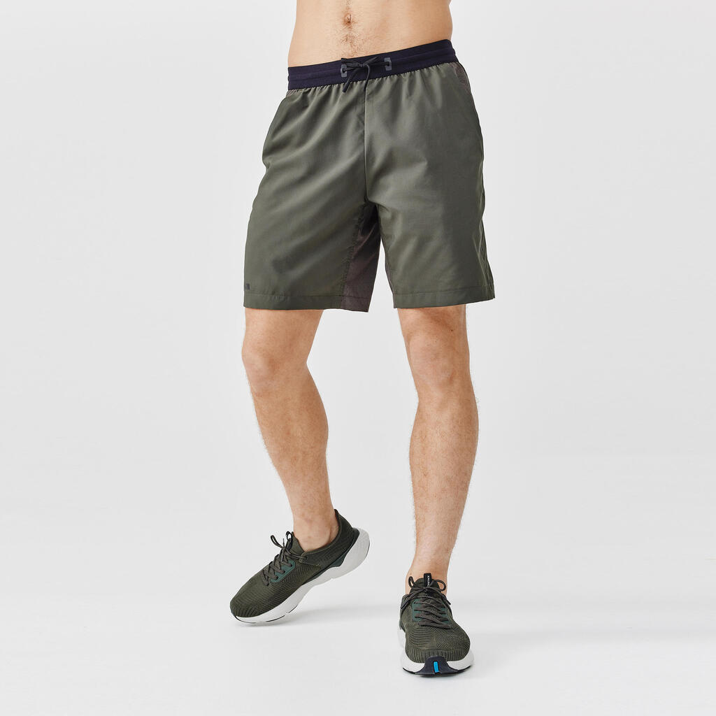 Short de running Homme - KIPRUN Run 500 Dry Vert foncé grisé
