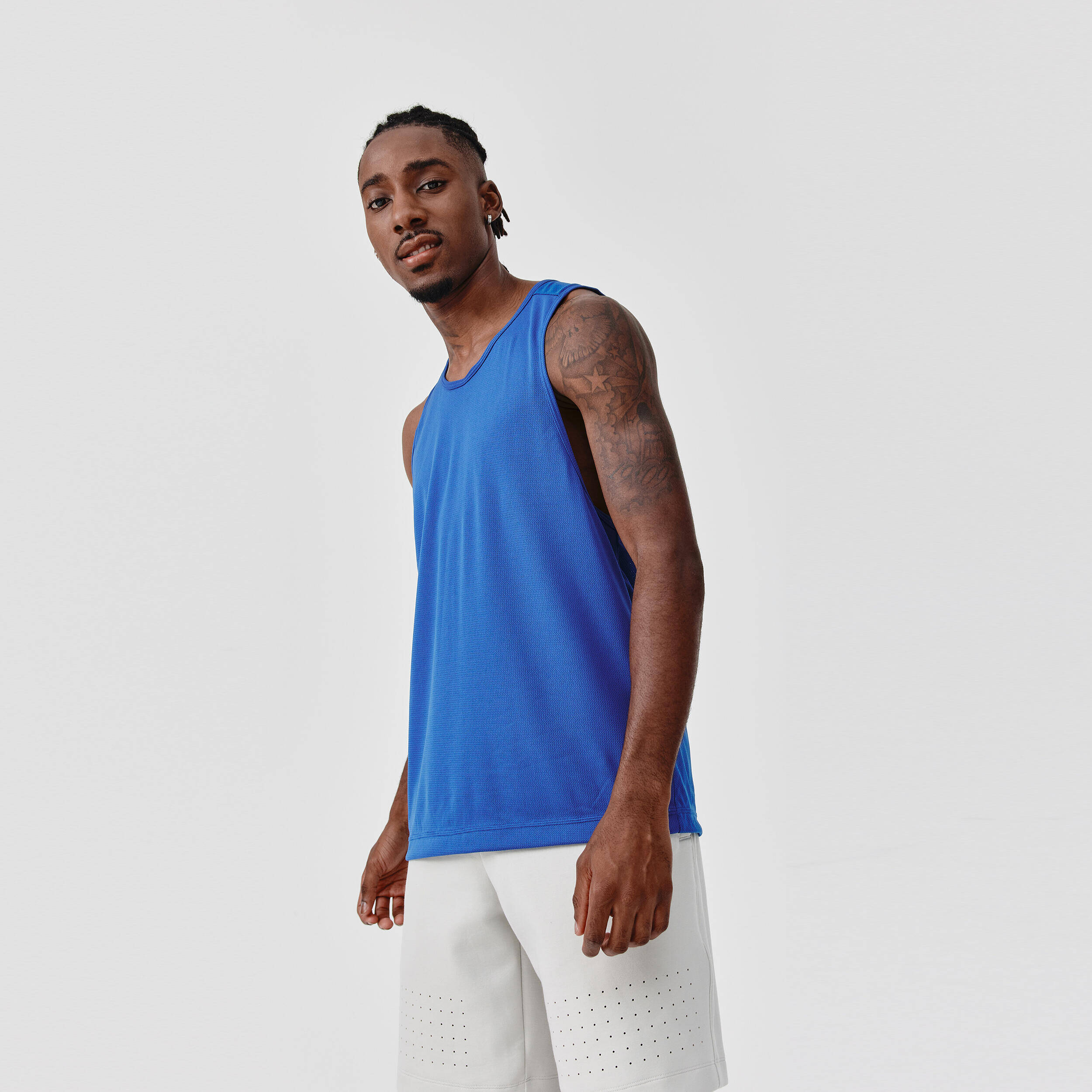 Men Running Tank Top, Breathable, Crew Neck, Regular Fit, Quick Dry - Denim Blue