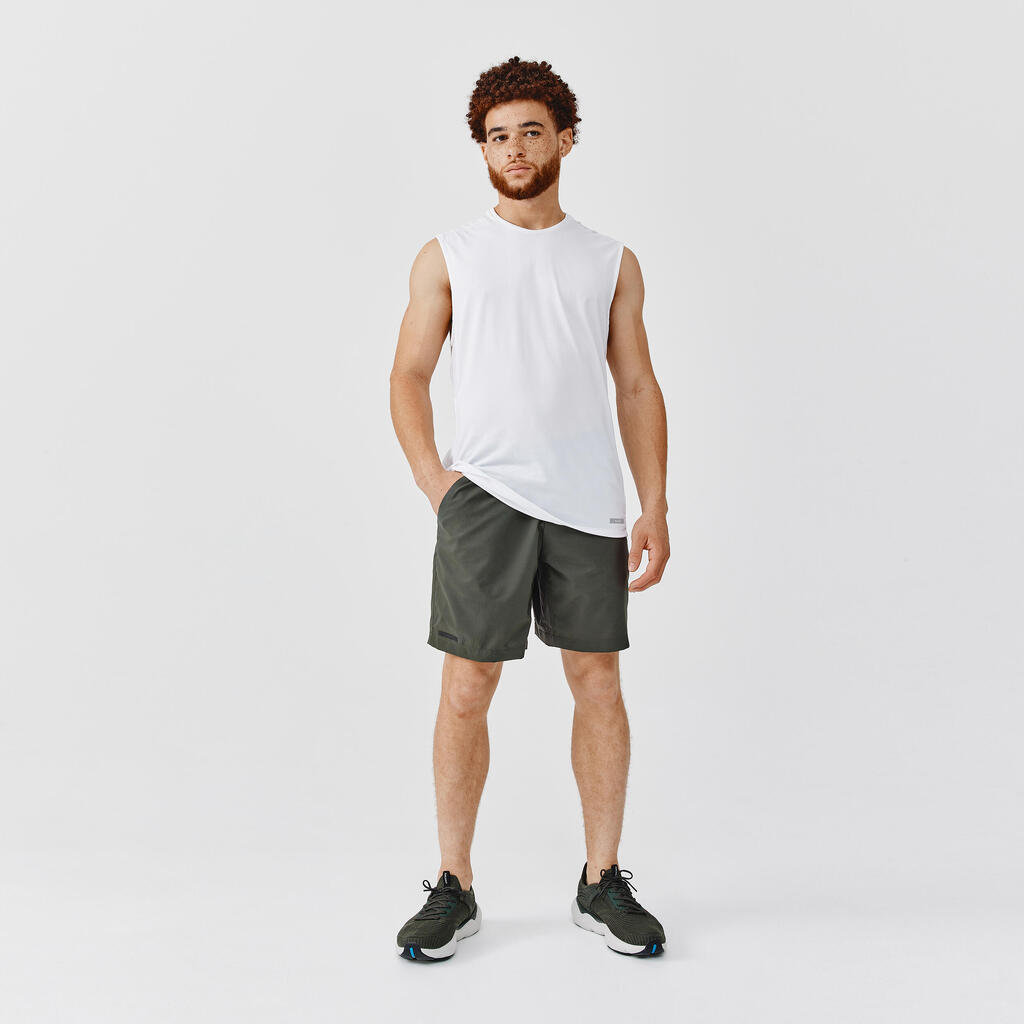 Short de running Homme - KIPRUN Run 500 Dry Vert foncé grisé