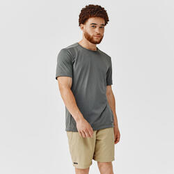 KALENJI DRY MEN'S BREATHABLE RUNNING T-SHIRT - ASHY KHAKI