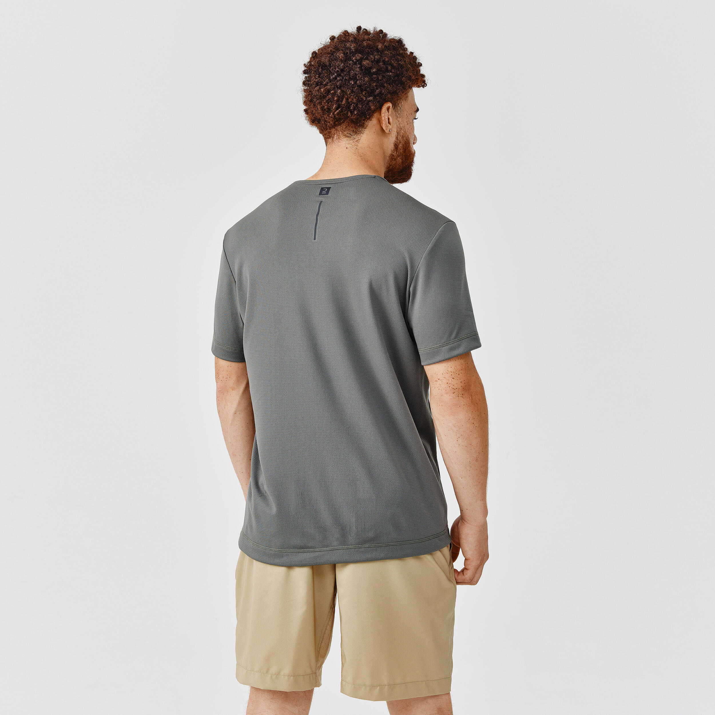 Dry Men's Breathable Running T-Shirt - Grey Khaki 3/8
