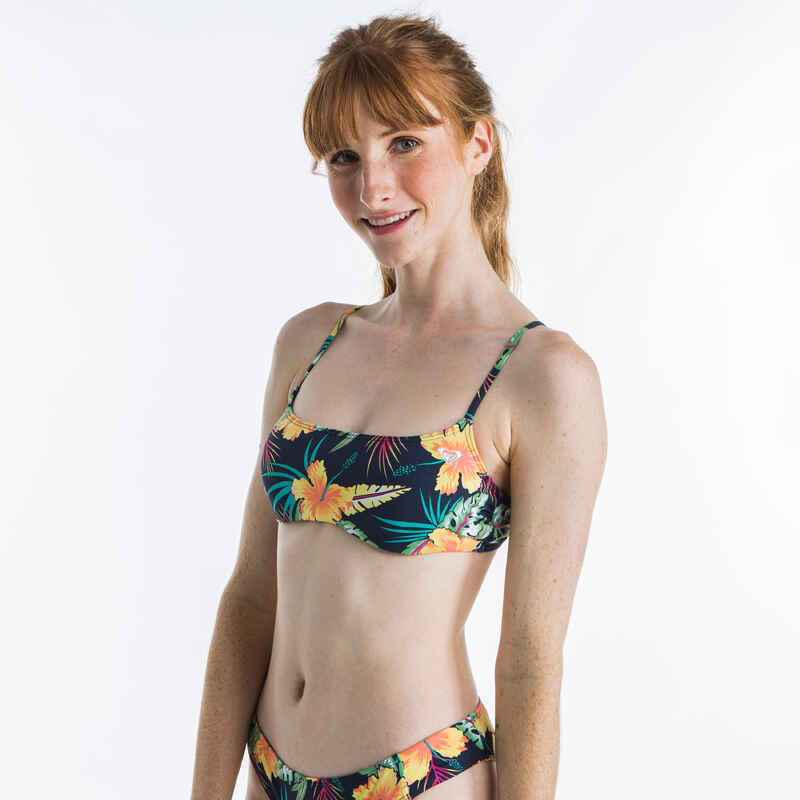 Bikini-Oberteil Damen Bustier Roxy herausnehmbare Formschalen dunkelblau/gelb Media 1