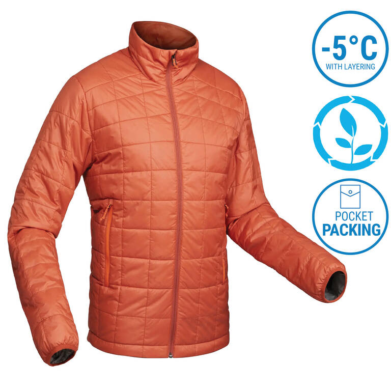 Men Puffer Jacket for Trekking - MT100 -5°C Orange