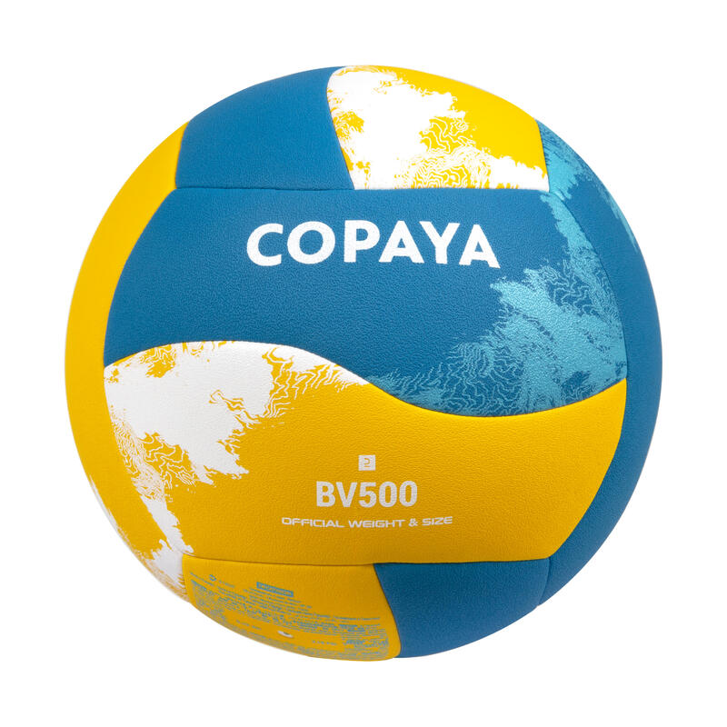 Bal voor beachvolleybal 500 replica hybride geel/blauw