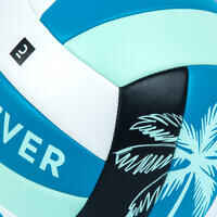 Susiūtas paplūdimio tinklinio kamuolys „100 Classic“, 5 dydžio, mėlynas su palme