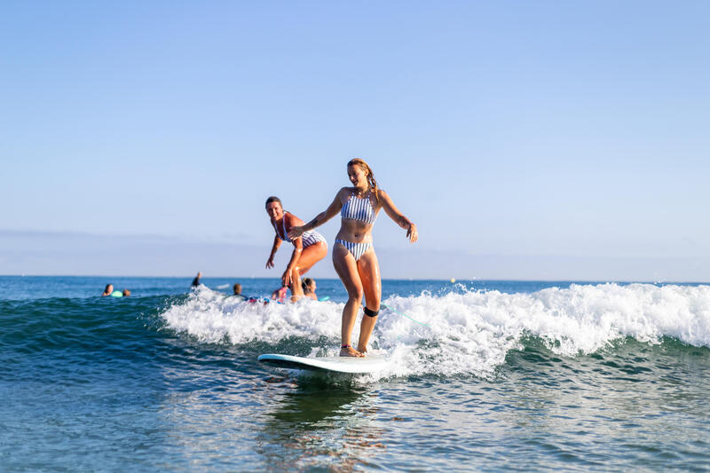Bañador Mujer surf escote V rayas blanco marinero