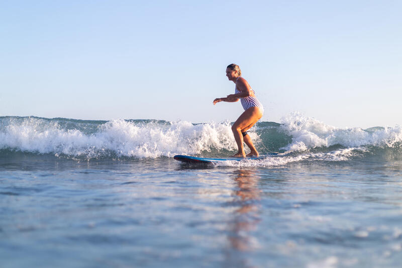 Bañador Mujer surf escote V rayas blanco marinero