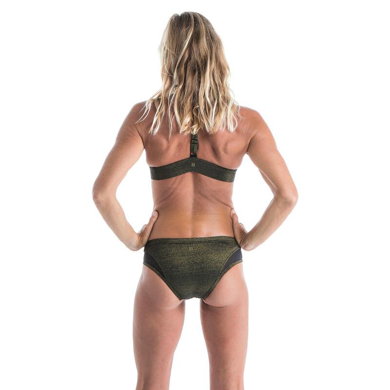Bikinibroekje voor surfen Savana Pailletee opengewerkt met aantrekkoordje goud