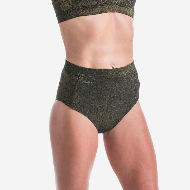 Bikinibroekje voor surfen Rosa Pailletee hoge taille zwart/goud