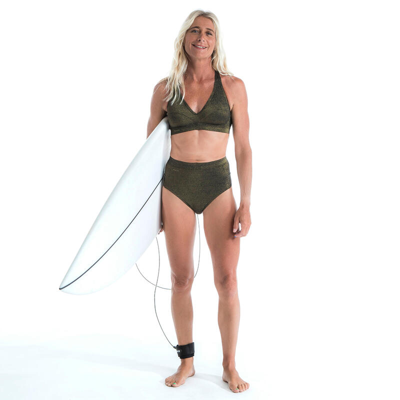 TOP BIKINI DE SURF SOUTIEN ANA MULHER BRILHANTE PRETO DOURADO