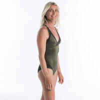 WOMEN'S SURFING ONE-PIECE SWIMSUIT X-SHAPED BACK ISA - SPARKLE BLACK GOLD