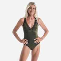 WOMEN'S SURFING ONE-PIECE SWIMSUIT X-SHAPED BACK ISA - SPARKLE BLACK GOLD