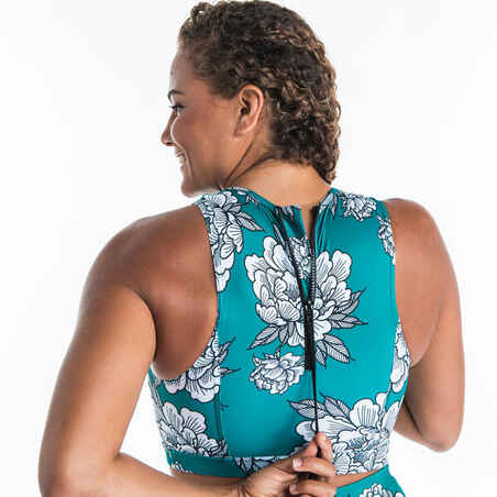 Women’s Crop Top with Back Zip and Hydrophobic Removable Cups CARLA - PEONY
