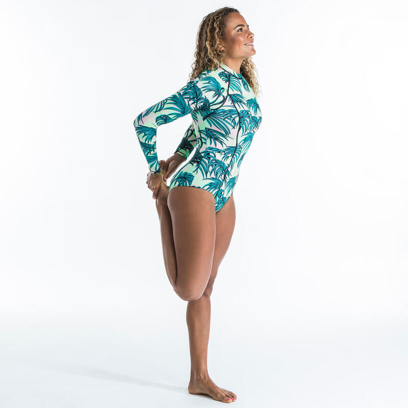Bañador Mujer deportivo cremallera manga larga tropical