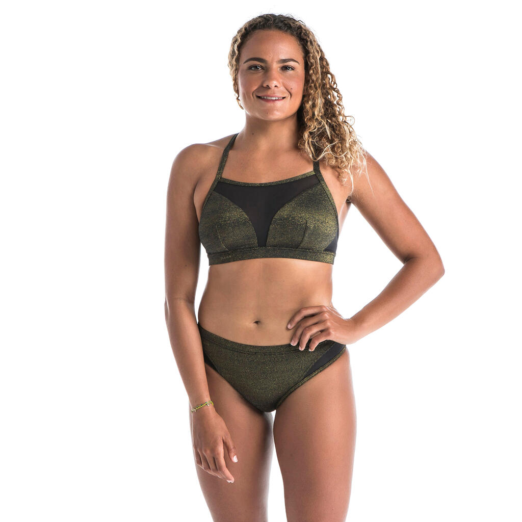 Women's Surfing Swimsuit Crop Top Double Flat Clasp ELISE - SPARKLE GOLD