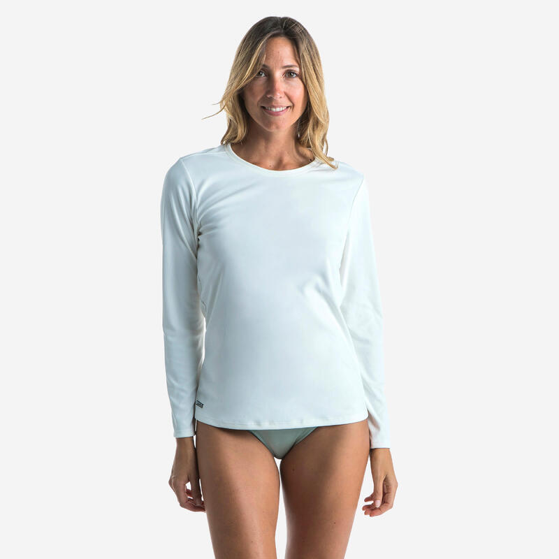 Uv-werend shirt voor surfen dames Malou lange mouwen greige (ongeverfd)