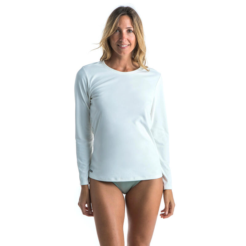 Uv-werend shirt voor surfen dames Malou lange mouwen greige (ongeverfd)